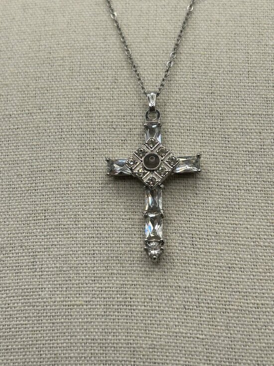 Unbranded Jewelry - Cross Necklace Silver Tone Crystal Pendant Elegant Gift Lord’s Prayer Micro Text